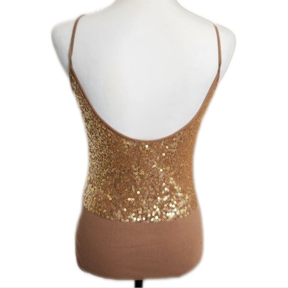 Express 100% cotton neutral colored bodysuit, sequin top, cotton bottom, M - Picture 3 of 8